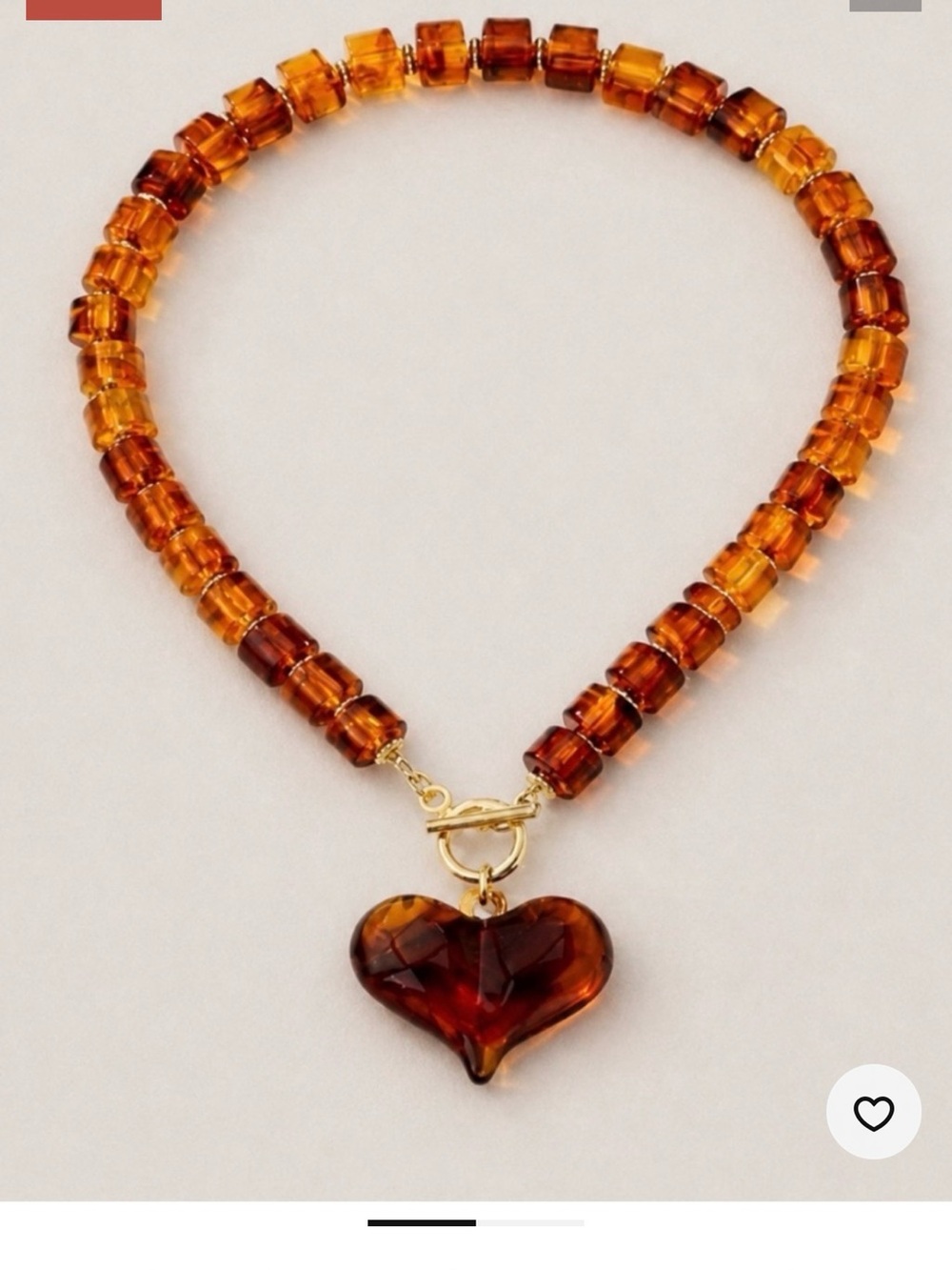 New! Amber Lucite Heart Beaded Necklace (2010) NWOT